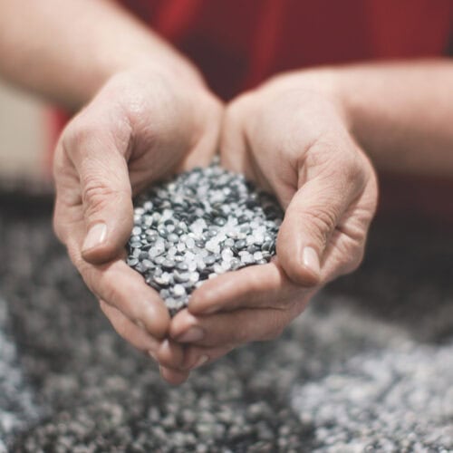 Holding Recycled Polythene Pellets