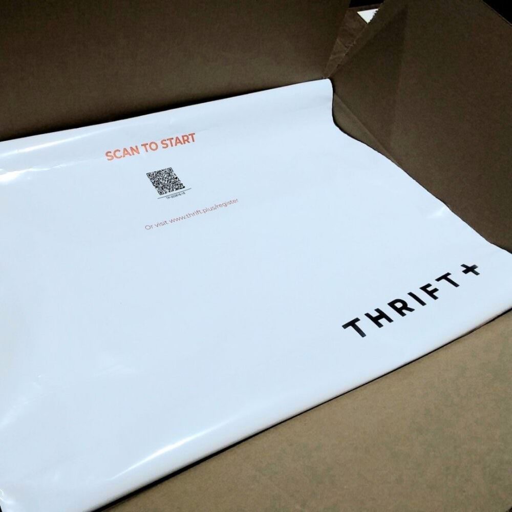 Thrift+ mailing bags in a box with QR code