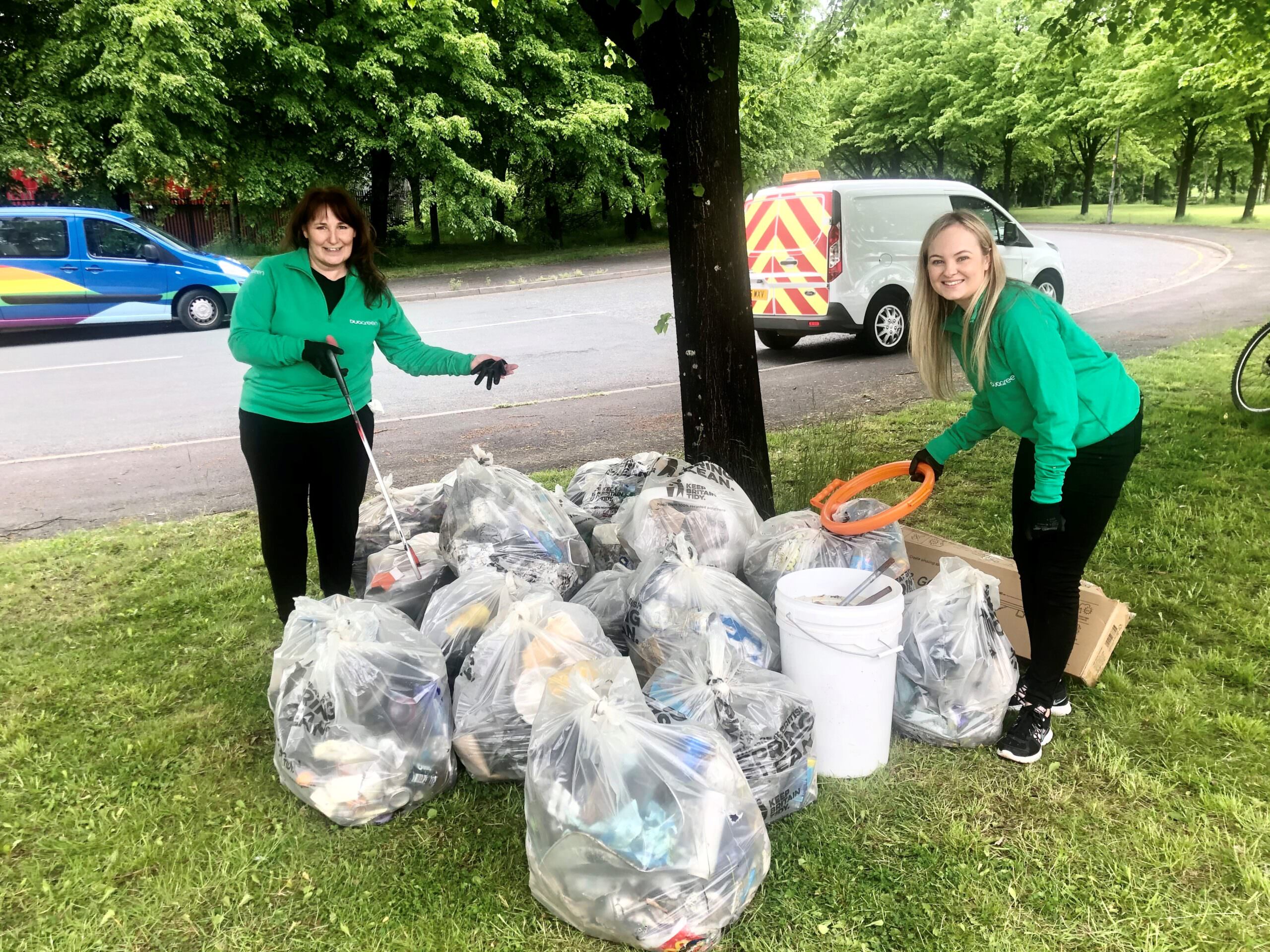 Employees with 41 bags of rubbish from Keep Britain Tidy event