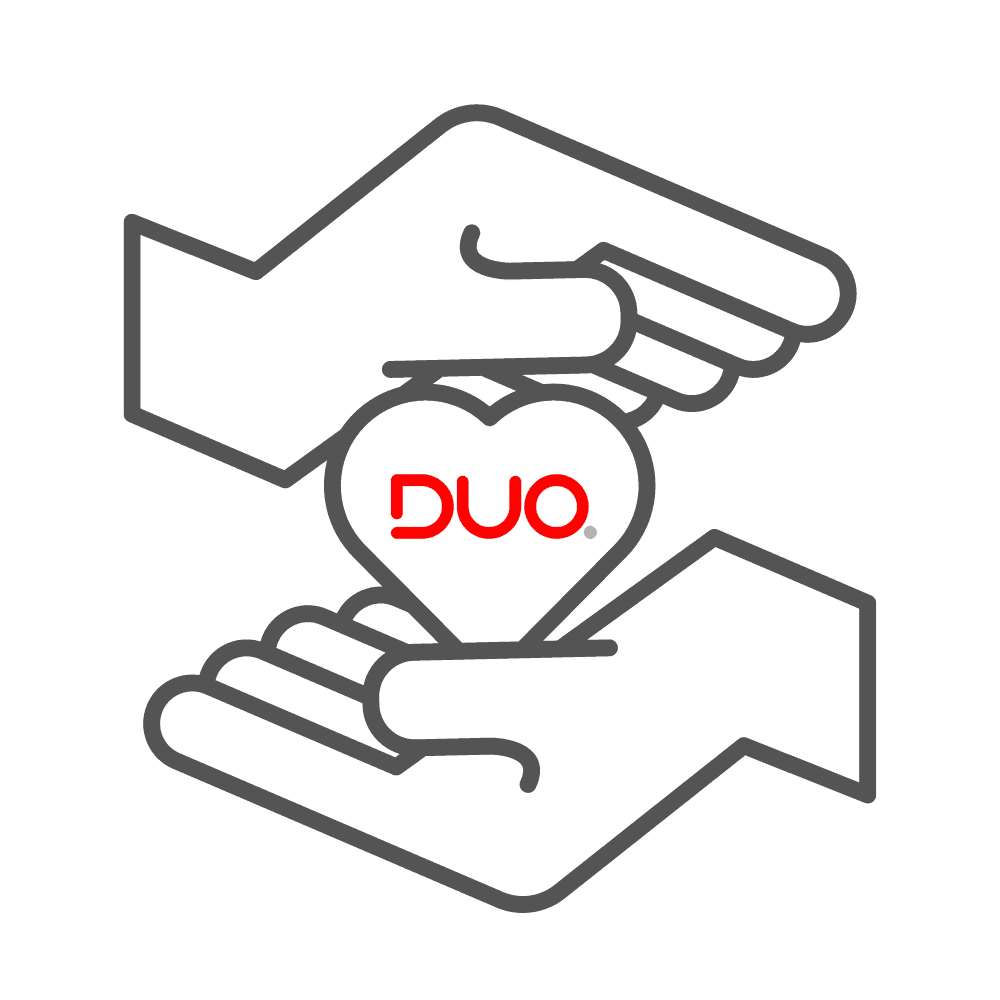 Passionate Value hands holding heart with Duo logo in