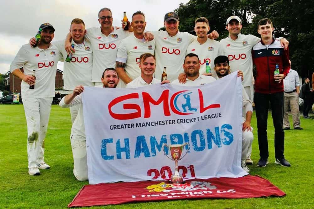 Prestwich Cricket Club Team with GMCL Champions Flag