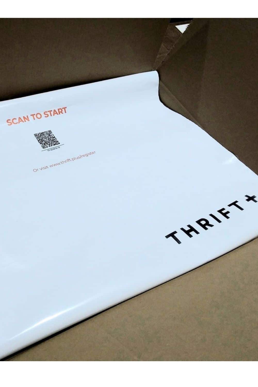 Polythene Mailing Bag featuring a QR code for company Thrift+